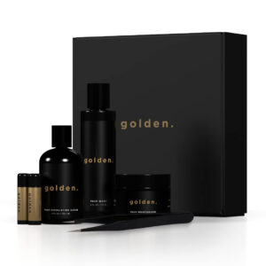 Golden Grooming Co. Essential Men’s Skincare Routine Set – Complete Face Care System | Face Wash, Deep Exfoliating Scrub,