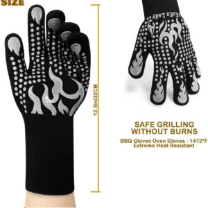 BBQ Heat Resistant Gloves, 1472 Degree F Cut-Resistant Grill Gloves for Heat Resistant Cooking, Outdoor Grill, Barbecue, Oven,