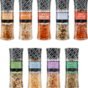 Soeos Spice Seasoning Set of 9 with Integrated Grinders, Individual Spice Grinder, Pure and Fresh BBQ Seasoning, Perfect for