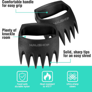 HAUSHOF Meat Shredder Claws, Meat Claws for Shredding, Bear Claws for Shredding Meat- Grill Tools & Smoking Accessories for BBQ,
